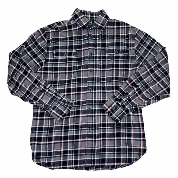 Jachs Mens Button Up Flannel Shirt Large Black Plaid Long Sleeve 100% Cotton - Picture 1 of 5